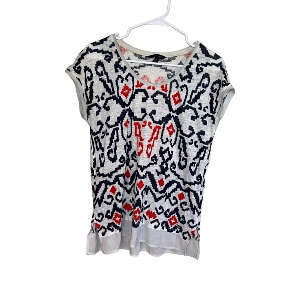 TB11221- TOMMY HILFIGER Women Thin Comfy 100% Linen Loose Fit Blouse Geo Medium